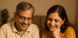 Retirement Ke Liye Paisa Kaise Jama Kare | Best Planning Guide Retirement Ke Liye Paisa Kaise Jama Kare | Indian middle-aged couple doing retirement planning with calculator and savings chart