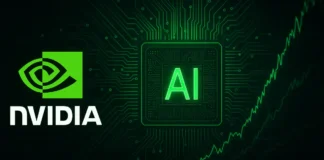 भारत से NVIDIA Stock में निवेश करें और बनें AI क्रांति का हिस्सा NVIDIA stock में निवेश कैसे करें भारत से Digital featured image showing NVIDIA logo with glowing green AI chip and rising stock graph on a dark tech background, symbolizing AI innovation and financial growth."